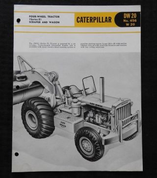 1956 Caterpillar Dw20 Tractor No.  456 Scraper Specifications Brochure