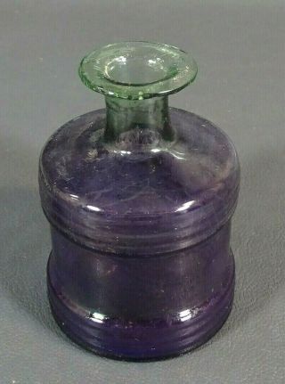 19c.  Hand Blown Aqua Glass Barrel Inkwell Ink Well Bottle Pot W/swirl Neck&pontil