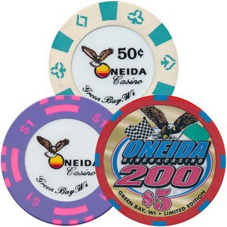 Set Of 3 Different Bud Jones Oneida Casino Chips Green Bay Wi -