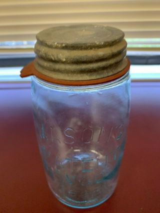 Vintage (Rare Ball on Back) Mason ' s Nov 30th 1858 Quart Size Jar w/Zinc Lid 2