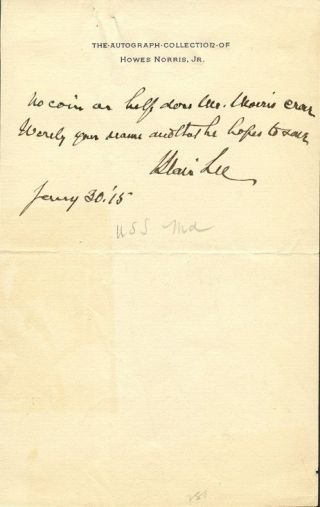 Senator Blair Lee Autograph Quotation Signed - 1915
