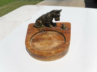 Antique Vintage Scotty Dog & Frog Bronze Statue Figurine Scottish Terrier,  Base