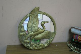 Brass Goose Bird 10 " Round Wall Mirror