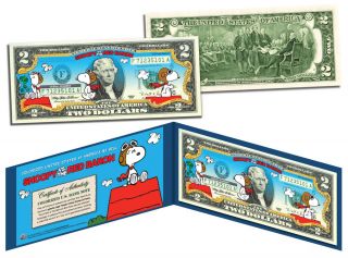 Peanuts Snoopy Red Baron Legal Tender U.  S.  2 Dollar Bill Officially Licensed