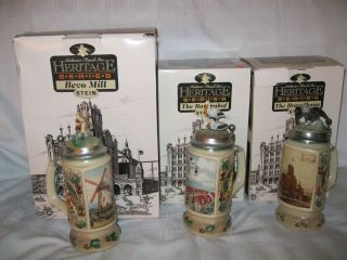 Anheuser Busch Heritage Series Lidded Steins 1st,  2nd,  3rd In Series W/box And