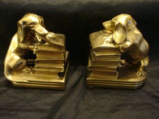 Pair Dachshund Dog Brass Bookends By Pm Craftsman Usa Looking/chewing Books