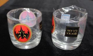2 In Shrink Wrap Bacardi Rum Etched Bat In A Circle Rock Glasses Clear