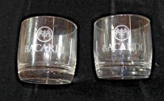 2 in Shrink Wrap Bacardi Rum Etched Bat in a Circle Rock Glasses Clear 3