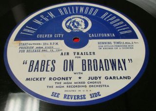 Babes On Broadway 16 " Radio Transcription Disc (1941) Film E - Judy Garland