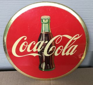 Vtg Advertising Coke Coca Cola Bottle Button Celluloid Sign 9 " Diam
