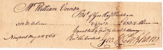 1765,  Newport,  Rhode Island,  Triangle Trade,  William Vernon,  Signed Pay Order