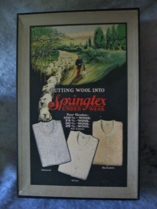 Vtg Advertising Cardboard Box Springtex Wool Underwear Sz 44 Mens Ribbed