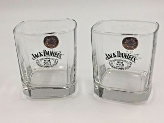 Jack Daniels Whiskey Old No.  7 Brand 1914 Gold Medal Square Rocks Two Glass Set