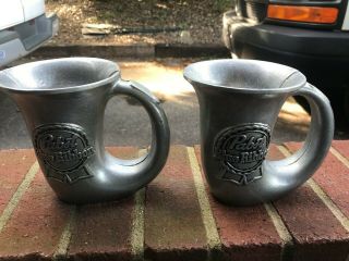 Rare Set Of Pabst Blue Ribbon Pewter Mug Stein Horn With Bell On Bottom