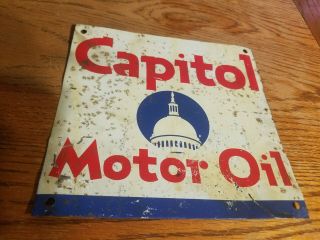 Vintage Capitol Motor Oil Metal Tin Sign Old Gas Station Garage Service City
