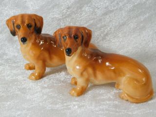 Vtg Royal Doulton Dachshund Dog K17 Miniature Porcelain Figurine Pair