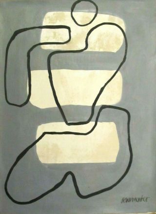 Vintage Abstract Painting Signed Willi Baumeister,  Modern Art