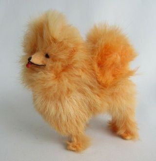 Vintage Real Fur Chow Chow Spitz Pomeranian Dog Figurine For Antique Doll