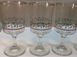4 Vtg 1986 Arbys Christmas Holiday Holly Berry Glasses Wine Goblet Libbey EUC 3