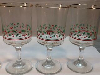 4 Vtg 1986 Arbys Christmas Holiday Holly Berry Glasses Wine Goblet Libbey EUC 4