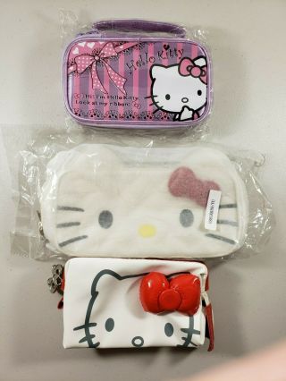 Hello Kitty Makeup Travel Cosmetic Zippered Bag Set Of 3