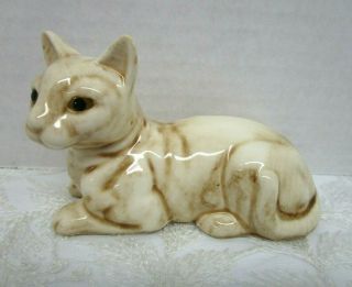 Vintage Norleans Ceramic Siamese Cat Figurine Laying Down Brown Hues Japan