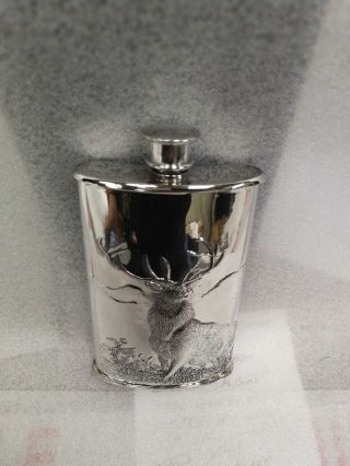 8oz Pewter Flask Embossed Monarch Of The Glen