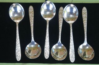 6 Round Soup Spoons Silverplate Narcissus By National Silver Co Back Decorated