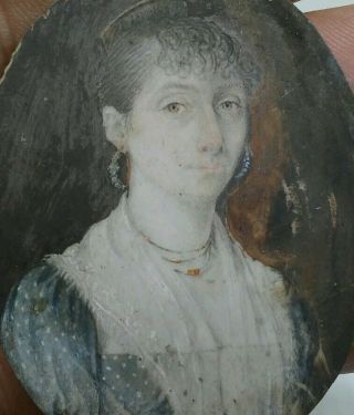 Antique Early 1800s Portrait Of A Lady Miniature Painting Great Detail