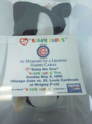 Authentic Chicago Cubs Harry Caray " Daisy The Cow " Ty Beanie Baby With