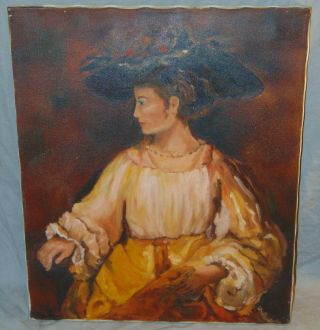Vintage B.  Timmons Signed O/c Victorian Woman Portrait In Dress & Hat Painting