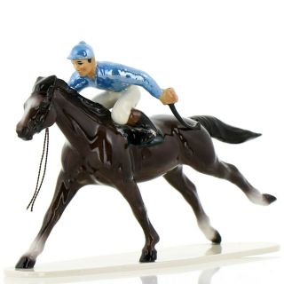 Thoroughbred Race Horse With Jockey Figurine Model Made In Usa By Hagen - Renaker