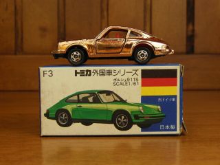 Tomica F3 PORSCHE 911S Gold plate,  Made in Japan vintage pocket car Rare 2