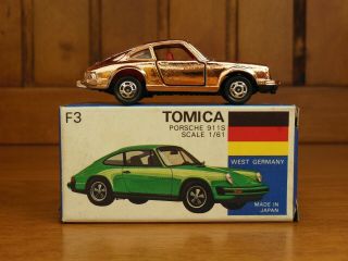 Tomica F3 PORSCHE 911S Gold plate,  Made in Japan vintage pocket car Rare 3