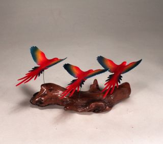 Macaws Parrot Scarlet Trio Sculpture Direct From John Perry 7in Long Figurine