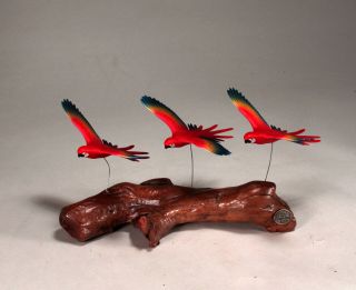 MACAWS PARROT Scarlet Trio Sculpture Direct from JOHN PERRY 7in long Figurine 2