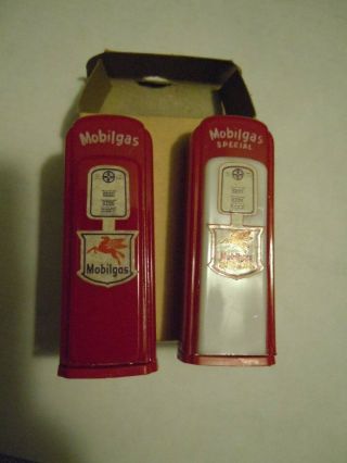 Vintage Mobilgas Salt And Pepper Shakers,  Lnib W/ Advertising,  Nos