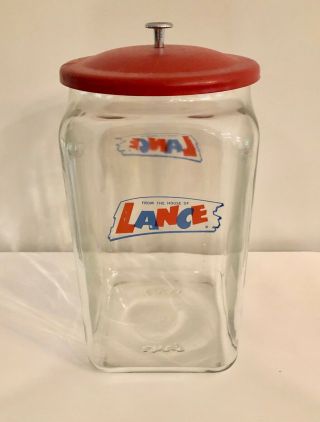 Vintage Rare Lance Glass Cracker Jar With Metal Lid