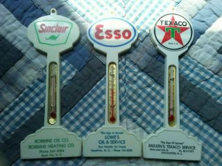 Three Advertising Thermometers - Esso,  Texaco,  Sinclair