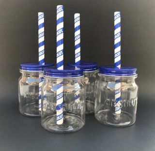 Set Of 4 Absolut Vodka Acrylic Mason Jars With Straws