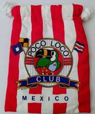 Vtg Poco Loco Club Color Block Stripe Tag Bag Silk Screen Mexico Souvenir Travel