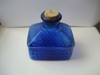 Unusual Vintage Cobalt Blue Glass House - Cabin Shaped Ink Bottle