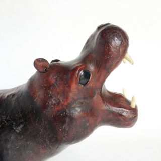 Vintage Leather Wrapped Hippopotamus Animal Figure Statue Hippo Glass Eyes