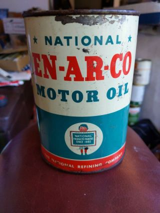 Rare Vintage En - Ar - Co Motor Oil 1 Quart Oil Can Empty No Bottom National
