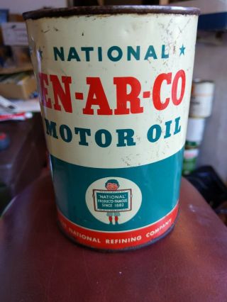 RARE Vintage EN - AR - CO Motor Oil 1 Quart Oil Can empty no bottom national 3