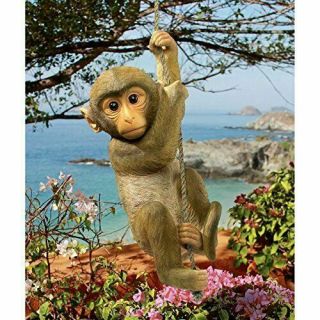 16 Inches Hanging Baby Monkey Chimpanzee Statue For African Flair Garden Style 2