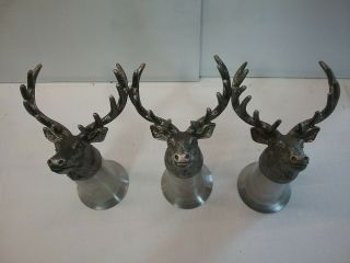 Set Of 3 Jagermeister 10 Point Antlers Elk Buck Deer Pewter Shot Glass Glasses