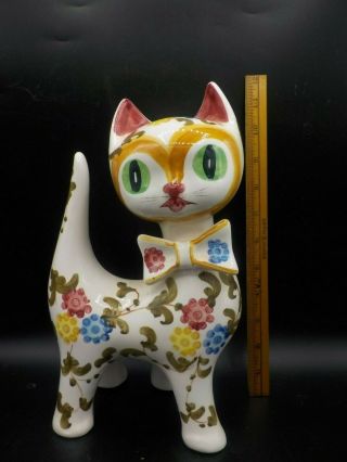 Xl Vtg Mid Century Modern Ceramic Flowered Cat Kitty Figurine Tilso (?) Japan Exc