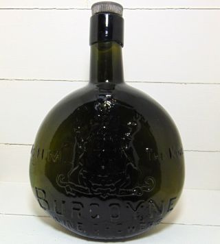 Rare " Black " Glass Burgoyne Coat Of Arms " Bladder " Australian Wine Bottle C1915