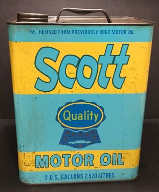 Vintage Scott Quality Motor Oil Can Two Gallon